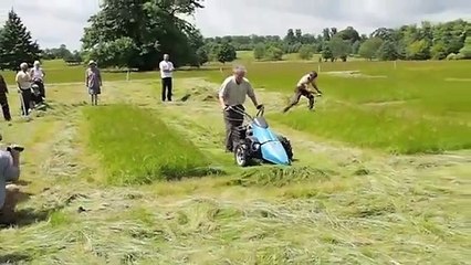 Un duel entre un homme avec une tondeuse et un homme avec une scie...Regardez qui l'emporte !