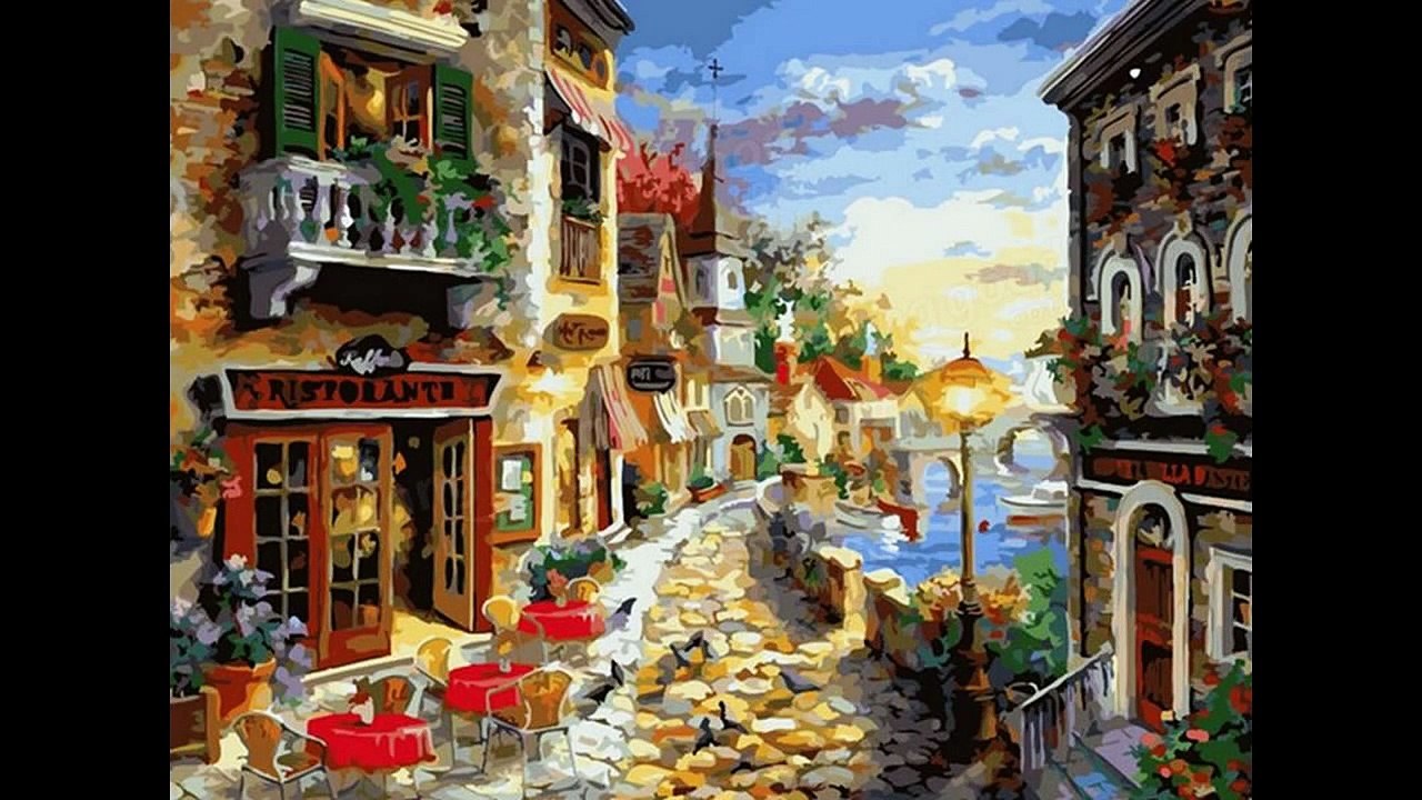 DIY Oil Painting By Numbers Paint Kits Town Frameless Canvas Home Wall Decor 40x50cm