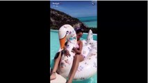 Rihanna’s epic fail with inflatable swan in an infinity pool.