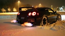 BADASS GTR SNOW LAUNCH CONTROL FLAMETHROWER!