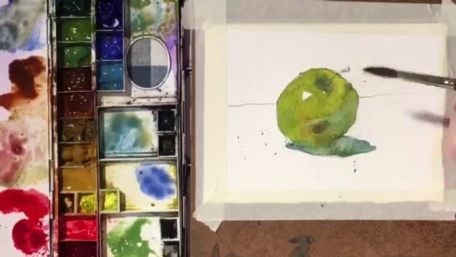 Bright Green Apple Painting in Watercolor- by Chris Petri