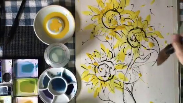Sunflowers Painting in Watercolor- by Chris Petri