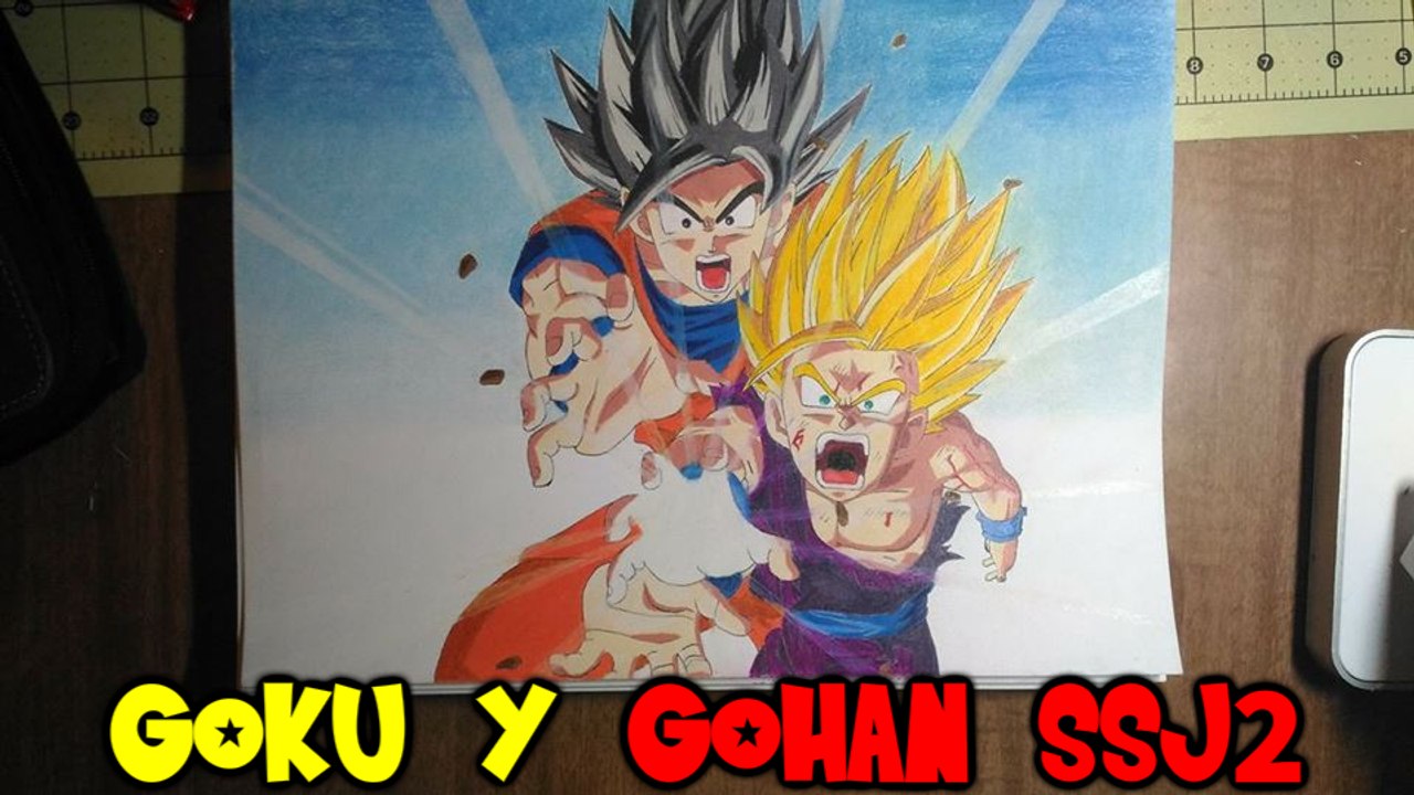 Dibujando a gohan ssj2 y a goku _ Drawing gohan ss2 and goku (Father and son kamehameha)