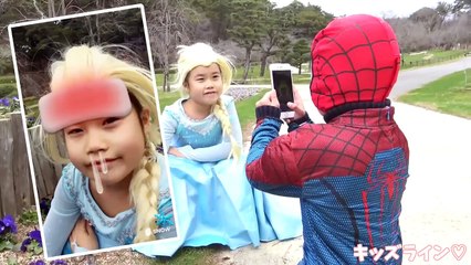 SNOW Spiderman VS Frozen Elsa APP Photography Spiderman Kids アナと雪の女王