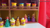 Princesas Disney Kinder ovos Play Doh Ariel Cinderela Bela Jasmine Branca de Neve Rapunzel Aurora