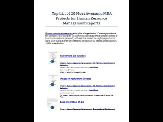 Top List of 20 Most Awesome MBA Projects for Human Resource Management Reports