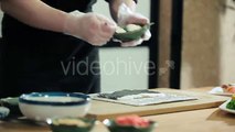 Sushi Master Spreads Cheese Philadelphia On Nori - Stock Footage | VideoHive 15574292