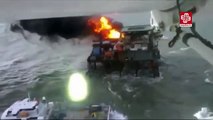 Caspian oil rig on fire caught on camera, dozens rescued