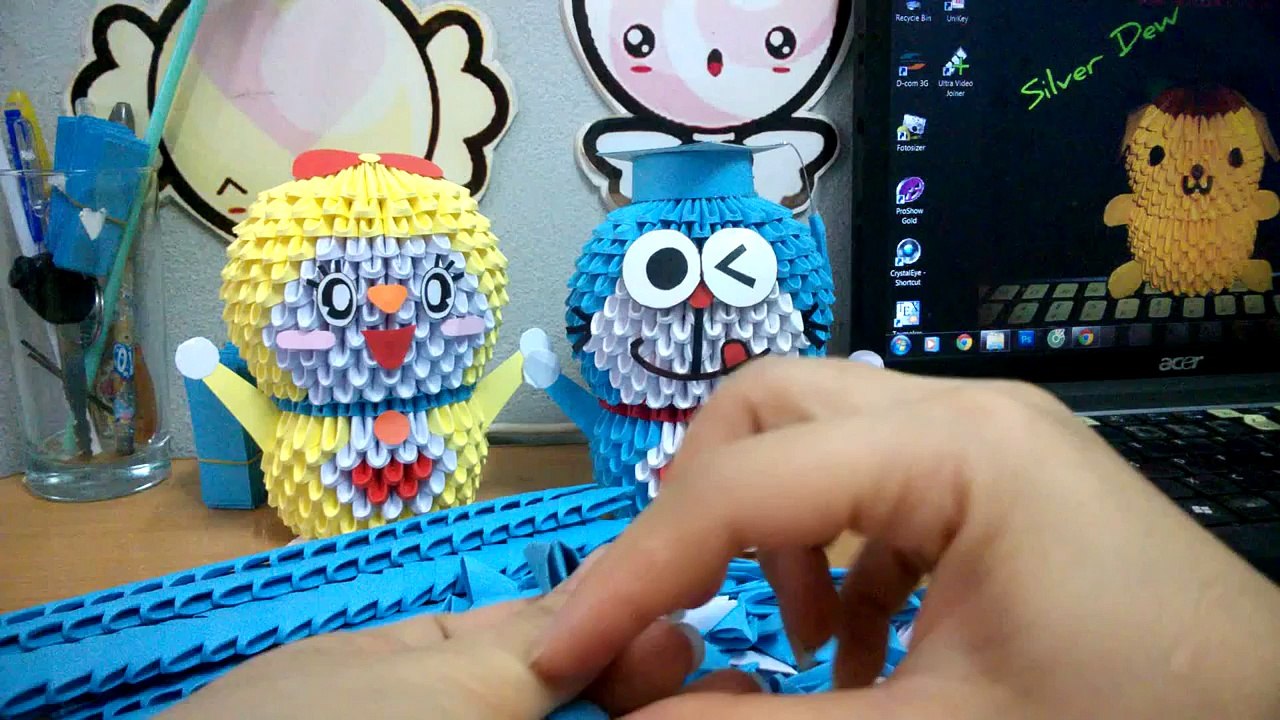 How to make 3d Origami Doremon - Hướng dẫn xếp Đô rê mon chi tiết