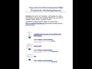 Top List of 10 Most Awesome MBA Projects for Marketing Reports