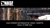 Airsoft Glock 19 GBB, High Speed - slow motion 1200fps test.