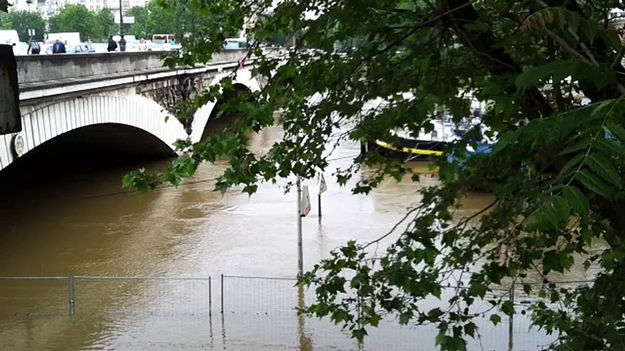 La décrue de la Seine s'amorce laborieusement (Paris, Pont d'Austerlitz)