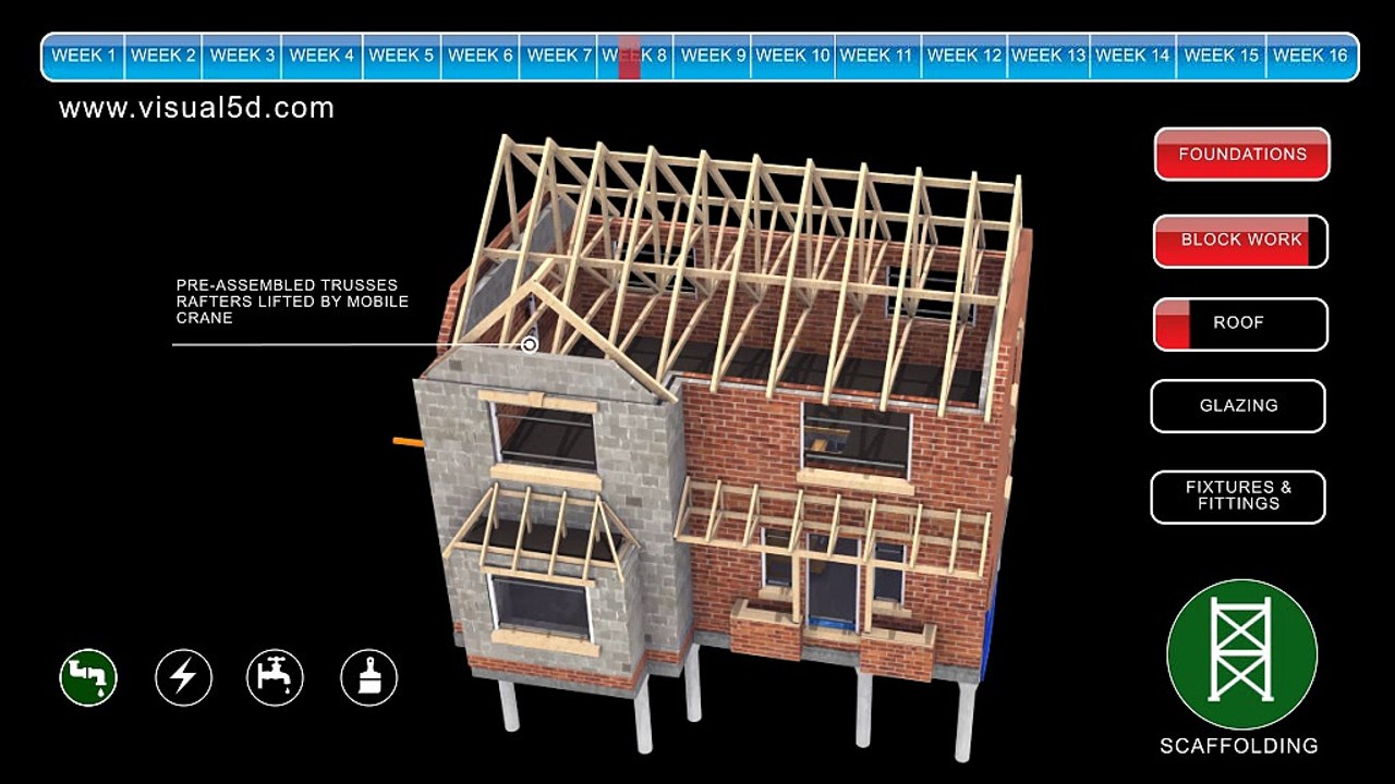 4d house construction linked to a planning schedule