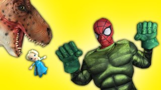 Spiderman Becomes Hulk To Save Frozen Elsa! Vs T-REX, Dolls Pushchair - Funny Superheroes (1080p_30fps_H264-128kbit_AAC)