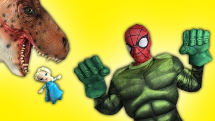 Spiderman Becomes Hulk To Save Frozen Elsa! Vs T-REX, Dolls Pushchair - Funny Superheroes (1080p_30fps_H264-128kbit_AAC)