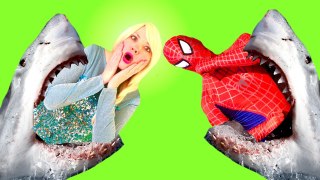 Spiderman Vs Joker Vs Frozen Elsa - SHARK ATTACK! Fun Superhero Movie in Real Life (720p_30fps_H264-192kbit_AAC)