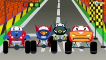 Spiderman Truck vs Batman Truck & Superman w/ Ironman Trucks - Monster Trucks Race For Children