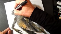 3D Drawing Godzilla, Trick Art, Optical Illusion by Vamos