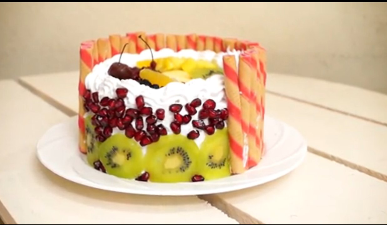Eggless Fresh Fruit Cake Fruit Pastry Recipe  Without Oven