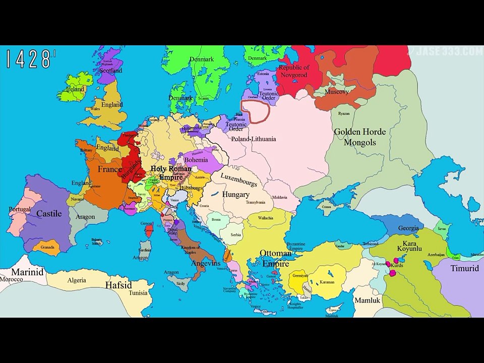 How Europe changes in last 1000 years. With current Lithuania borders