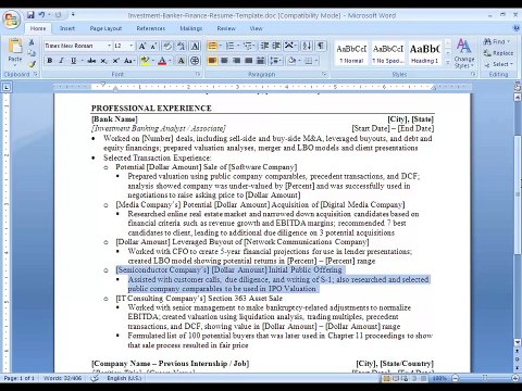 Buy-Side Investment Banker Resume Tutorial with Free Template