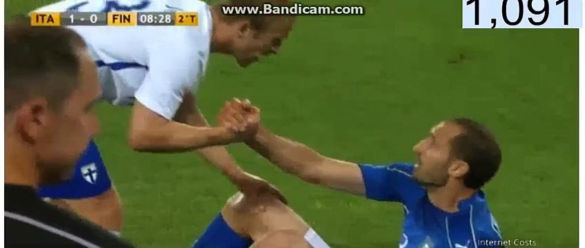 Giorgio Chiellini Horror Foul - Italy 1-0 Finland -06-06-2016