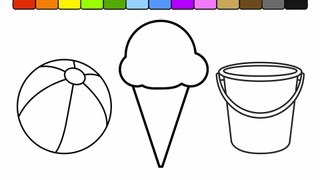 Learn Colors for Kids and Color Ice Cream Beach Ball bucket Beach Scene