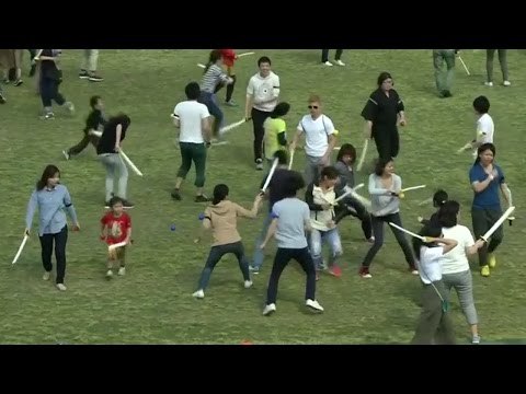 Samurais battle it out in a game of soft sword tag in Tokyo