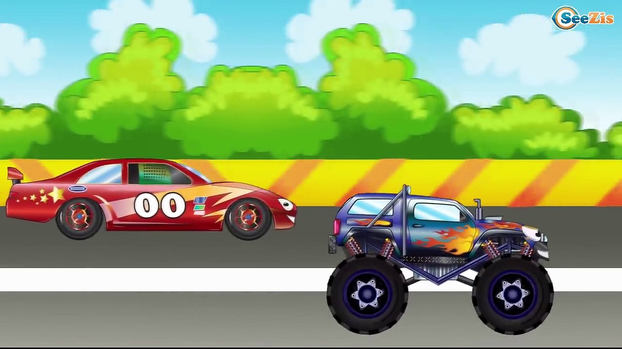 ✔ Dessin animé voiture. Monster Truck, Voiture de course. Voiture pour enfan. Tiki Taki Voitures ✔