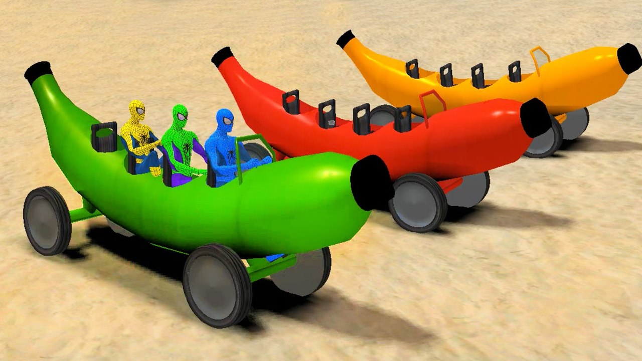 Banana Car and COLORS Spiderman EPIC SUPERCAR PARTY Fun Superhero Movie & Comptines Chansons