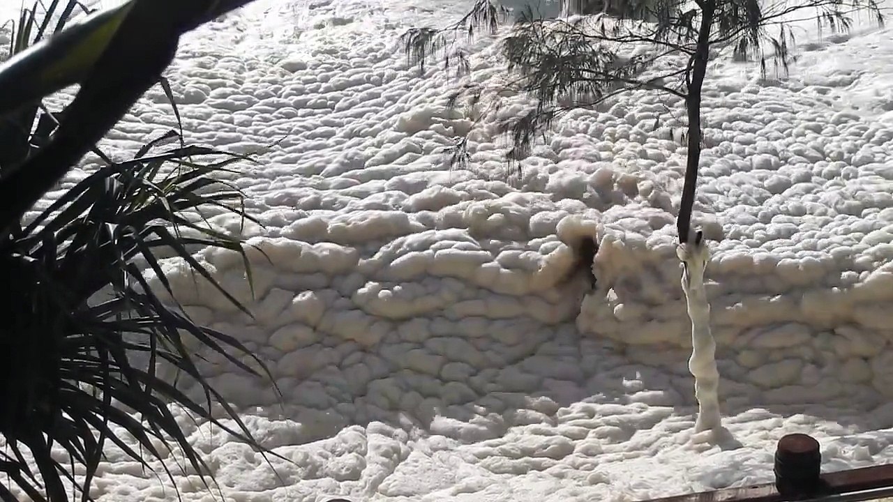 Cet homme nage dans un océan d'écume en australie. Impressionnant