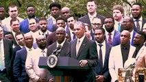 President Obama has fun with the Broncos