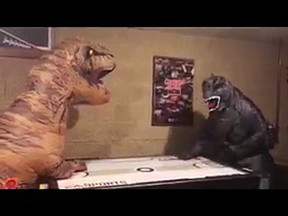 Trex vs Godzilla in Air Hockey