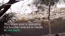 Foam Man braves the marshmallow sea in Australia