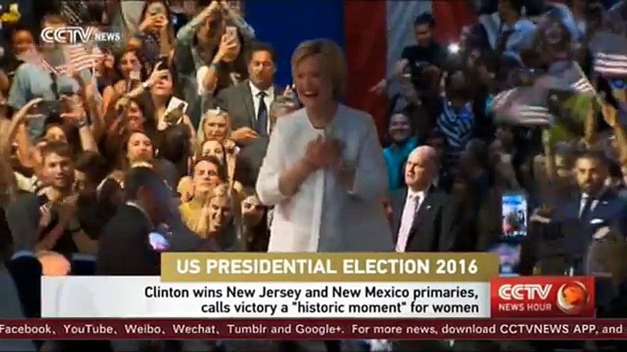 Clinton wins New Jersey and New Mexico primaries, calls victory a historic moment for women