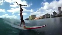 Amazing Water surfing by young couple at Miami Beach