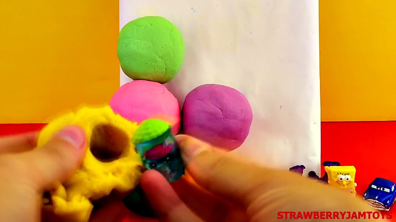 Minions Play Doh Shopkins Spiderman Angry Birds Cars 2 Spongebob Surprise Eggs by StrawberryJamToys