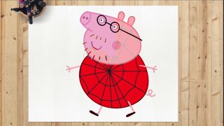 Família PEPPA PIG TRANSFROMS INTO SPIDERMAN - Funny Coloring Videos For Kids 2016 スパイダーマン