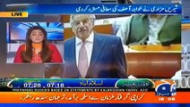 Geo's Ayesha Ehtesham bashing Khwaja Asif for not apologizing Shireen Mazari by name