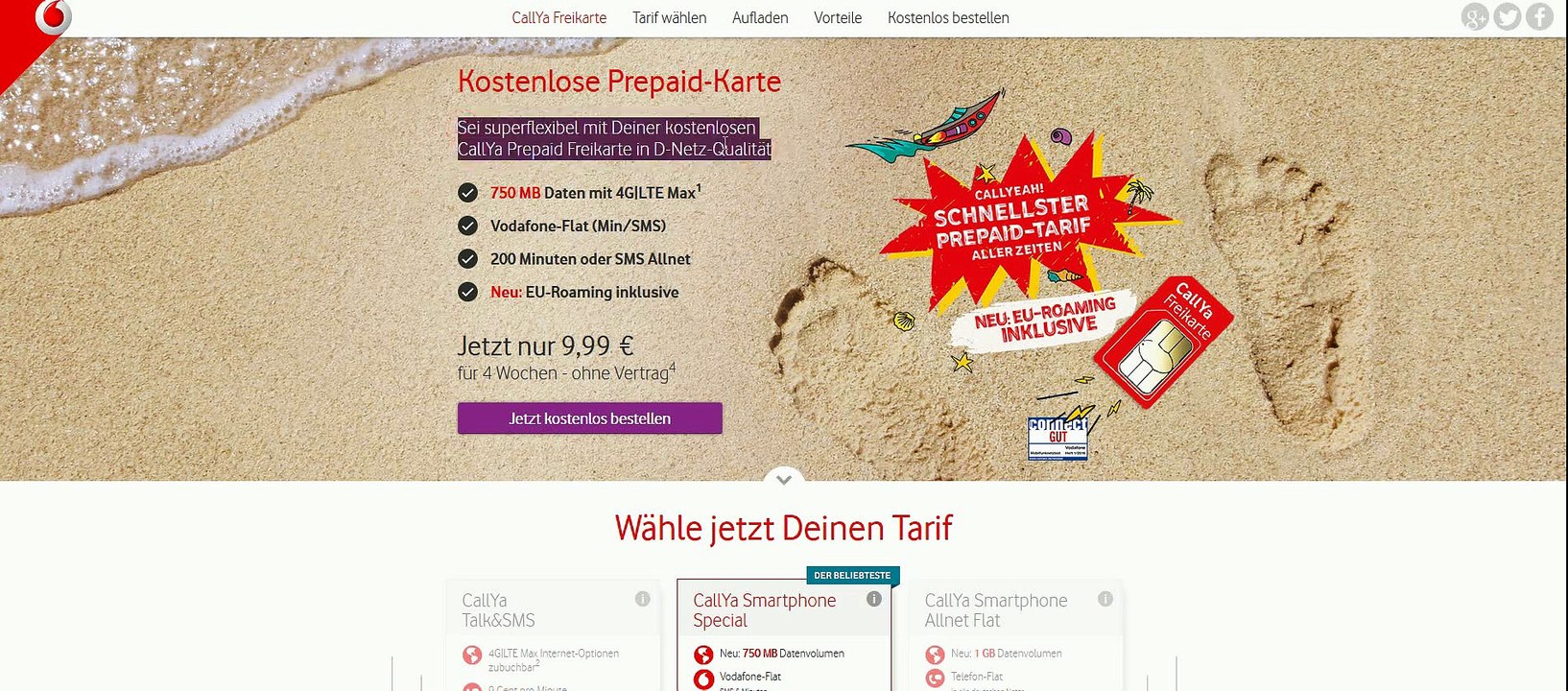 CallYa Freikarte - Kostenlose Prepaid SIM Karte