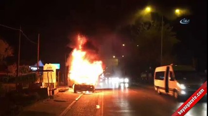 İşçi dolu servis alev alev yandı