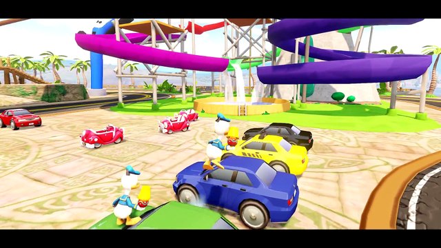 ♫Nursery Rhymes♫ Disney Cars Pixar Donald Duck ride Mickey's Car & race with Lightning McQueen !