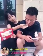 Boy and girl eating French fries funny video