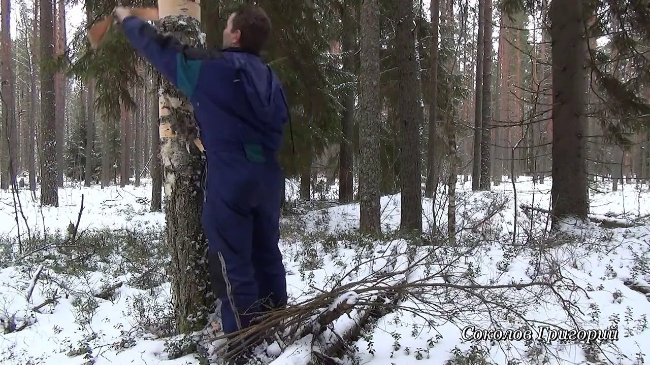 Таёжный костёр Нодья из трёх брёвен