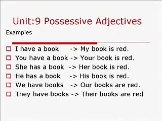 9 AtoZ of English 9- Possesive Adjectives