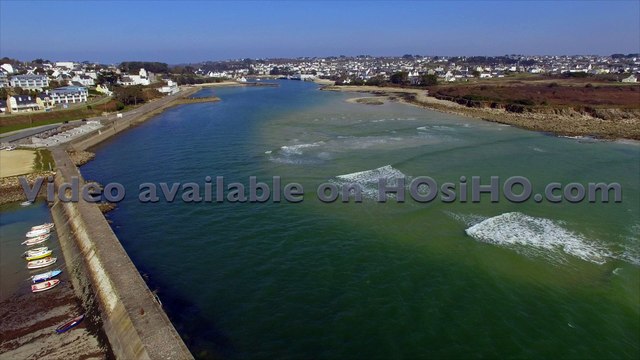 Plage de Audierne et de l'estuaire de la rivière de Goyen vue par drone, Bretagne, Morbihan, France