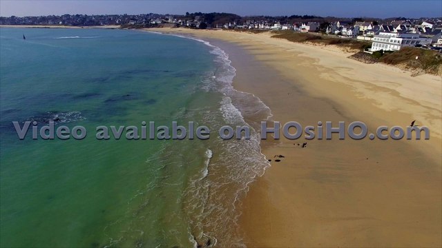 Plage de Audierne et de l'estuaire de la rivière de Goyen vue par drone, Bretagne, Morbihan, France (1)