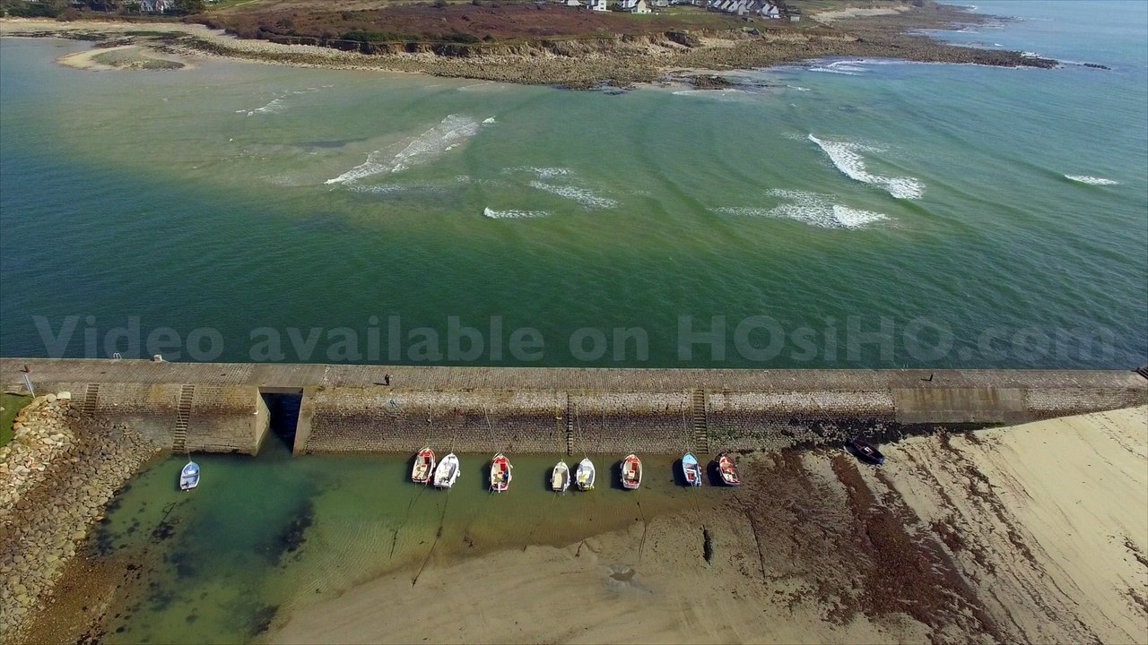 Plage de Audierne et de l'estuaire de la rivière de Goyen vue par drone, Bretagne, Morbihan, France (2)
