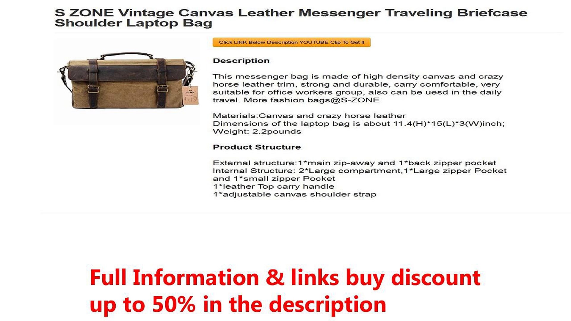 S Zone Vintage Canvas Leather Messenger Traveling Briefcase Shoulder Laptop Bag Video Dailymotion