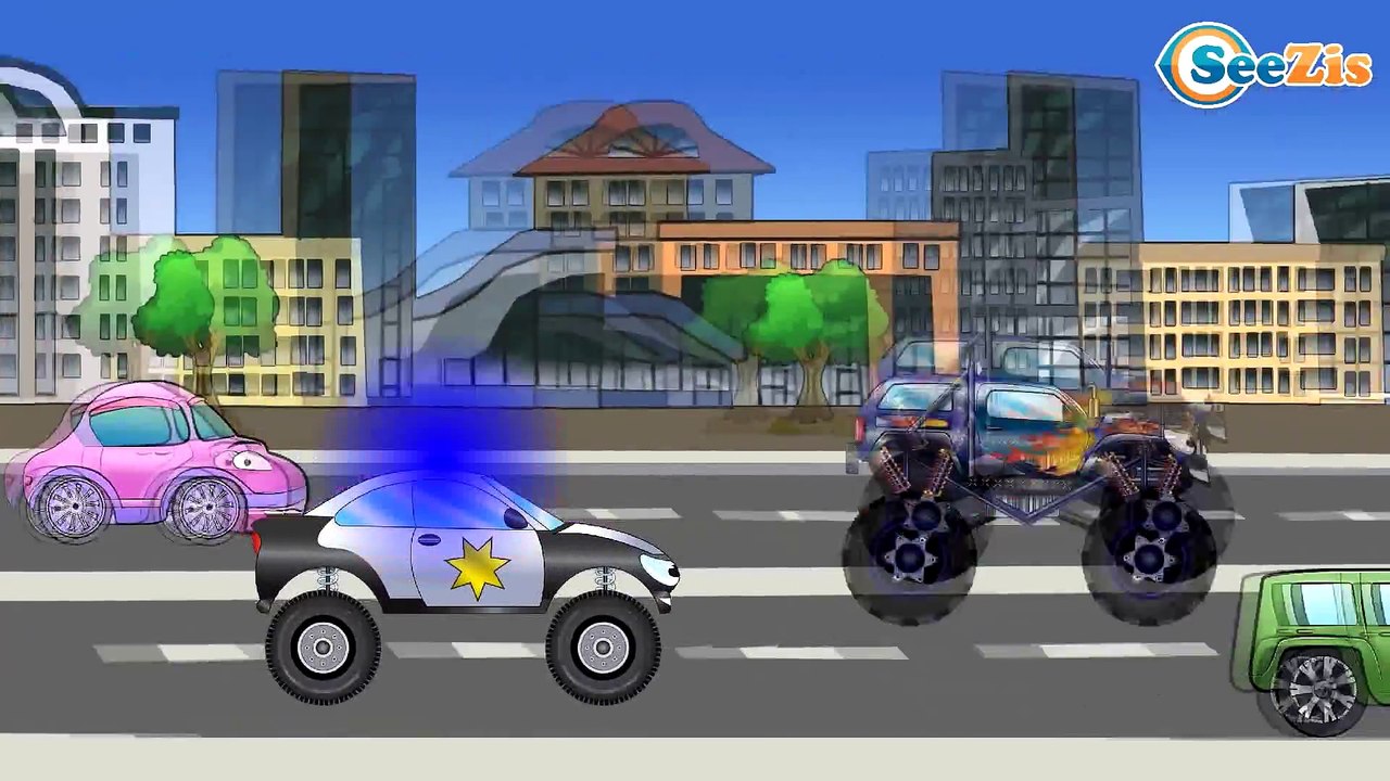 Trucks Cartoons for children. Police Car, Excavator, Crane and Diggers. Car Wash & Car Service